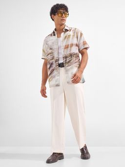 HIGHLANDER - Men White Polyester Relaxed Fit Shirt