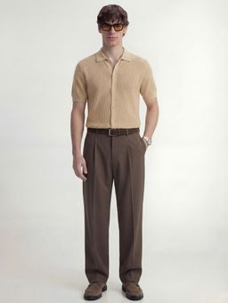 HIGHLANDER - Men Beige Cotton Relaxed Fit Shirt