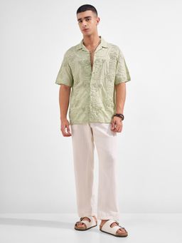 HIGHLANDER - Men Green Cotton Relaxed Fit Shirt
