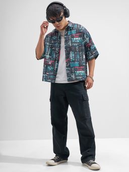 HIGHLANDER - Men Multi-Colour Polyester Blend Boxy Fit Shirt