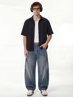 HIGHLANDER - Men Black Polyester Blend Boxy Fit Shirt
