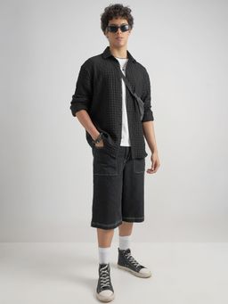 HIGHLANDER - Men Black Polyester Blend Relaxed Fit Shirt