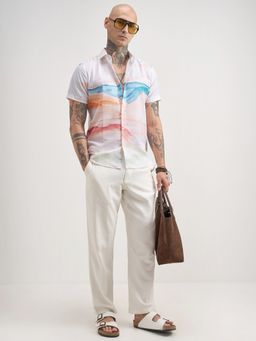HIGHLANDER - Men White Polyester Slim Fit Shirt