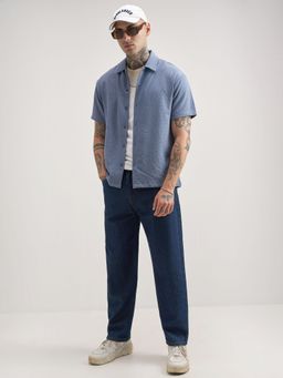 HIGHLANDER - Men Blue Polyester Blend Relaxed Fit Shirt