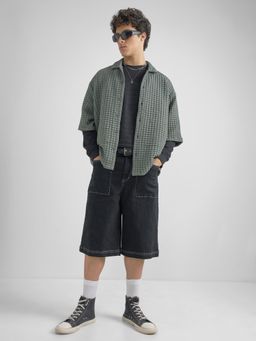 HIGHLANDER - Men Green Polyester Blend Boxy Fit Shirt