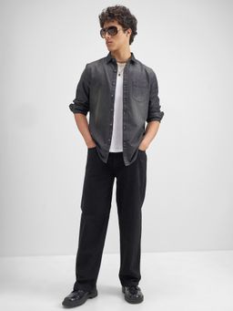 HIGHLANDER - Men Charcoal Cotton Blend Slim Fit Shirt