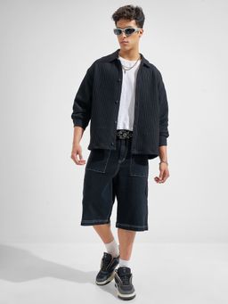 HIGHLANDER - Men Black Polyester Blend Boxy Fit Shirt