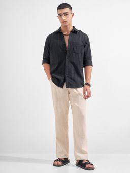 HIGHLANDER - Men Black Cotton Blend Relaxed Fit Shirt