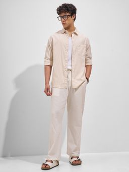 HIGHLANDER - Men Beige Cotton Blend Relaxed Fit Shirt
