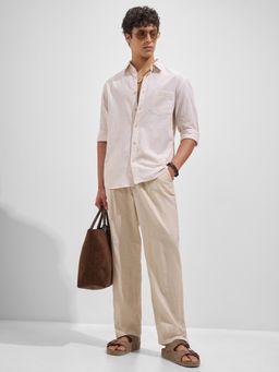 HIGHLANDER - Men Beige Cotton Blend Relaxed Fit Shirt