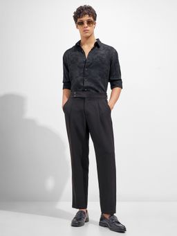 HIGHLANDER - Men Black Viscose Rayon Slim Fit Shirt