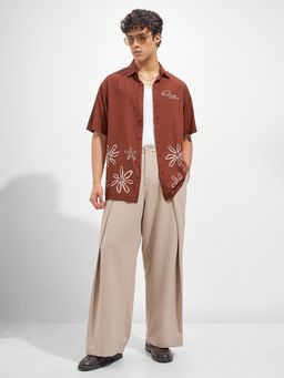 HIGHLANDER - Men Brown Viscose Rayon Relaxed Fit Shirt