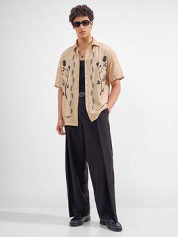 HIGHLANDER - Men Beige Viscose Rayon Relaxed Fit Shirt