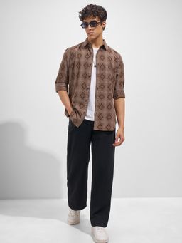 HIGHLANDER - Men Brown Cotton Slim Fit Shirt