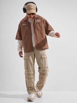 HIGHLANDER - Men Brown Cotton Blend Boxy Fit Shirt