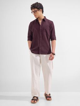 HIGHLANDER - Men Purple Cotton Relaxed Fit Shirt