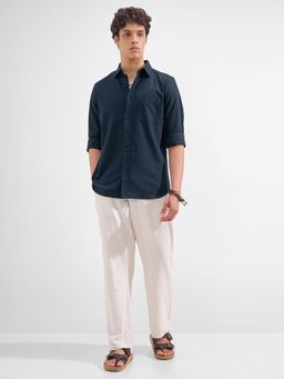 HIGHLANDER - Men Navy Blue Cotton Relaxed Fit Shirt