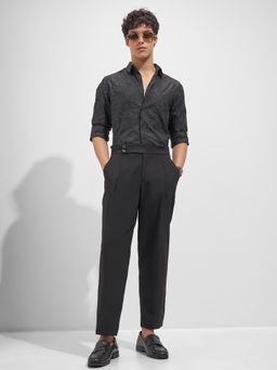 HIGHLANDER - Men Black Viscose Rayon Slim Fit Shirt