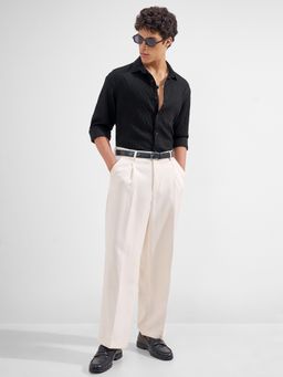 HIGHLANDER - Men Black Viscose Rayon Slim Fit Shirt