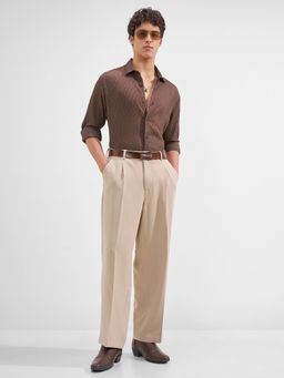 HIGHLANDER - Men Brown Viscose Rayon Slim Fit Shirt