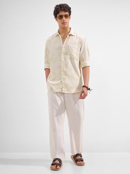 HIGHLANDER - Men Beige Cotton Blend Relaxed Fit Shirt