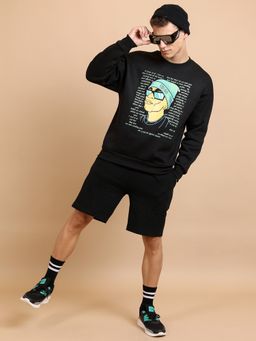 HIGHLANDER - Men Black Polyester Oversized Fit Sweatshirt