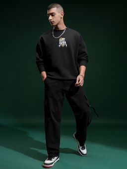 HIGHLANDER - Men Black Cotton Blend Oversized Fit Sweatshirt