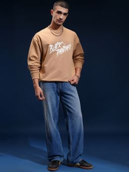 HIGHLANDER - Men Tan Cotton Blend Oversized Fit Sweatshirt
