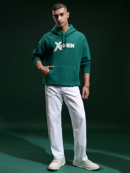 HIGHLANDER - Men Green Cotton Blend Oversized Fit Hoodie