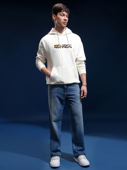 HIGHLANDER - Men White Cotton Blend Oversized Fit Hoodie