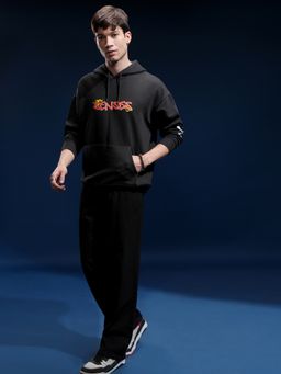 HIGHLANDER - Men Black Cotton Blend Oversized Fit Hoodie