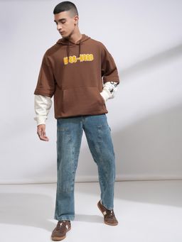 HIGHLANDER - Men Brown Cotton Blend Oversized Fit Hoodie