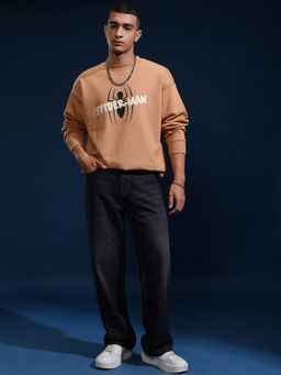 HIGHLANDER - Men Tan Cotton Blend Oversized Fit Sweatshirt