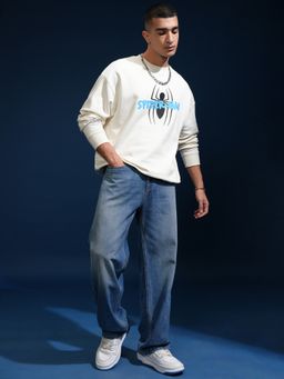 HIGHLANDER - Men White Cotton Blend Oversized Fit Sweatshirt