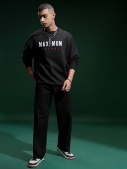 HIGHLANDER - Men Black Cotton Blend Oversized Fit Sweatshirt