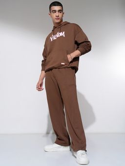 HIGHLANDER - Men Brown Cotton Blend Oversized Fit Hoodie