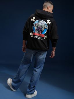HIGHLANDER - Men Black Cotton Blend Oversized Fit Hoodie