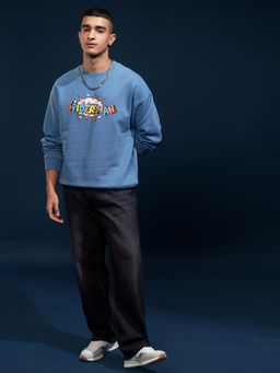 HIGHLANDER - Men Blue Cotton Blend Oversized Fit Sweatshirt