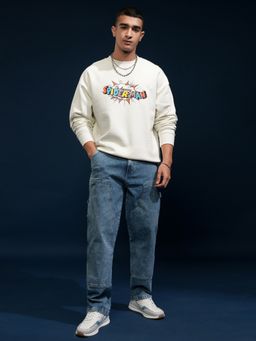 HIGHLANDER - Men White Cotton Blend Oversized Fit Sweatshirt