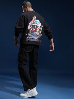 HIGHLANDER - Men Black Cotton Blend Oversized Fit Sweatshirt
