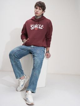 HIGHLANDER - Men Maroon Cotton Blend Oversized Fit Hoodie