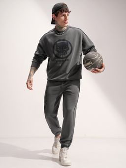 HIGHLANDER - Men Grey Cotton Blend Oversized Fit Sweatshirt