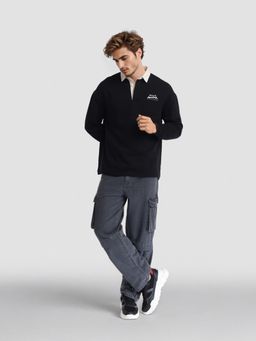 HIGHLANDER - Men Black Cotton Blend Oversized Fit Sweatshirt