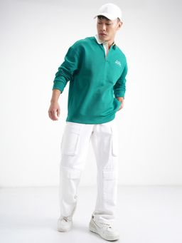 HIGHLANDER - Men Green Cotton Blend Oversized Fit Sweatshirt