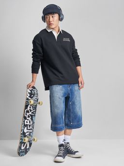 HIGHLANDER - Men Black Cotton Blend Oversized Fit Sweatshirt
