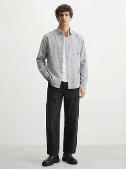 HIGHLANDER - Men Grey Viscose Rayon Relaxed Fit Shirt