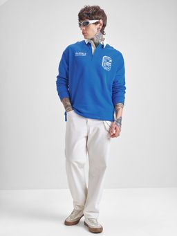 HIGHLANDER - Men Blue Cotton Blend Oversized Fit Sweatshirt