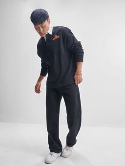 HIGHLANDER - Men Black Cotton Blend Oversized Fit Sweatshirt