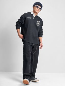 HIGHLANDER - Men Black Cotton Blend Oversized Fit Sweatshirt