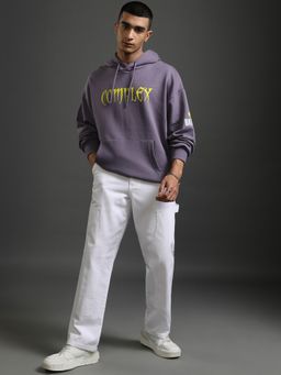 HIGHLANDER - Men Purple Cotton Blend Oversized Fit Hoodie
